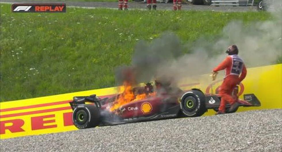 ¡En llamas! Impactante imagen del Ferrari de Carlos Sainz en el Gran Premio de Austria 