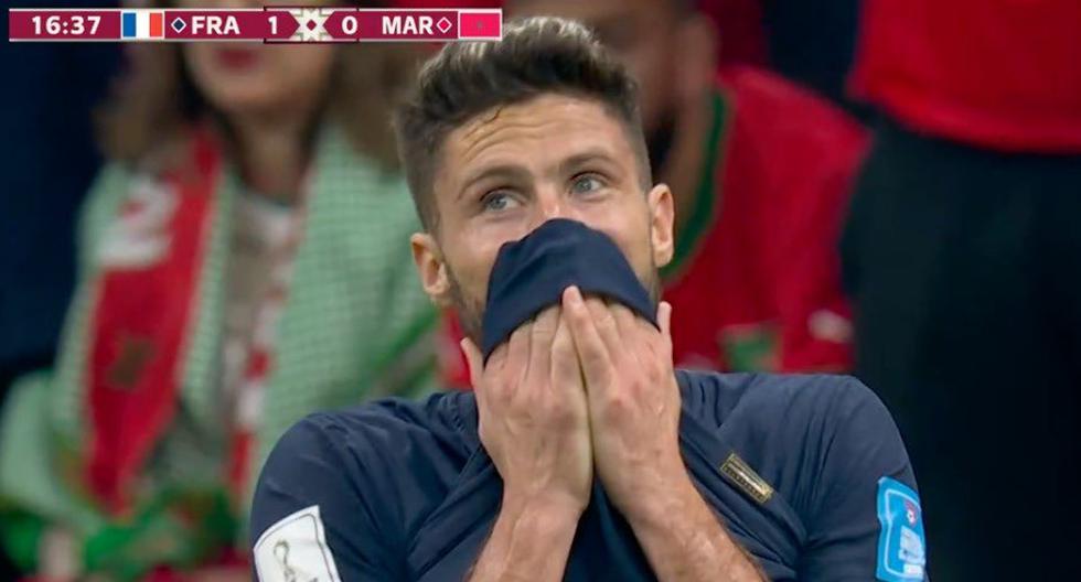 Olivier Giroud tuvo el segundo gol de Francia vs. Marruecos, pero el palo le negó la oportunidad 