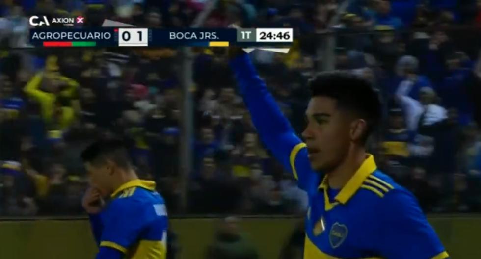 Pol Fernández scores for a 1-0 lead for Boca Juniors over Agropecuario in the Copa Argentina.
