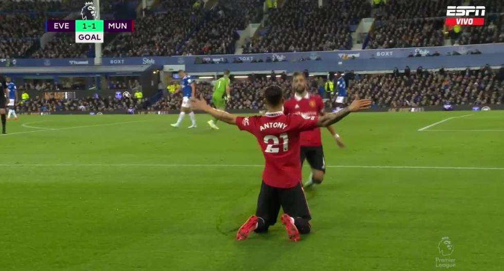 Manchester United empató: gol de Antony para el 1-1 contra Everton 