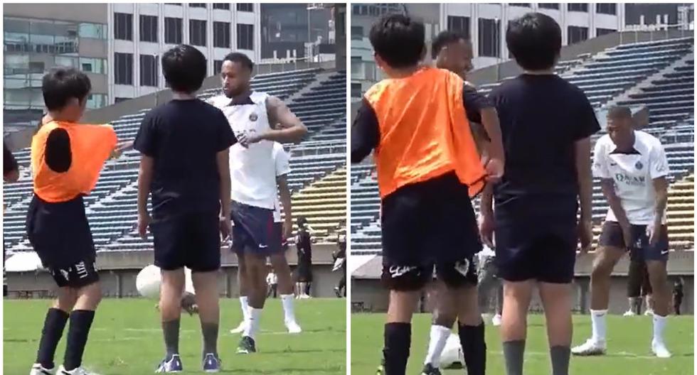 Neymar asustó a un niño en la práctica del PSG al amagar con darle un pelotazo 