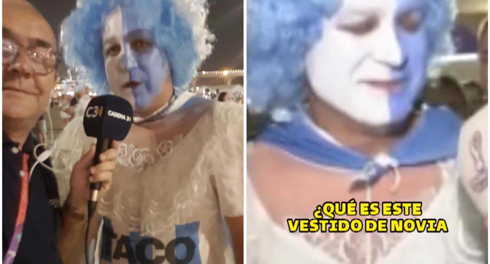 Hincha argentino utiliza vestido de novia en el Mundial por pedido de su esposa 