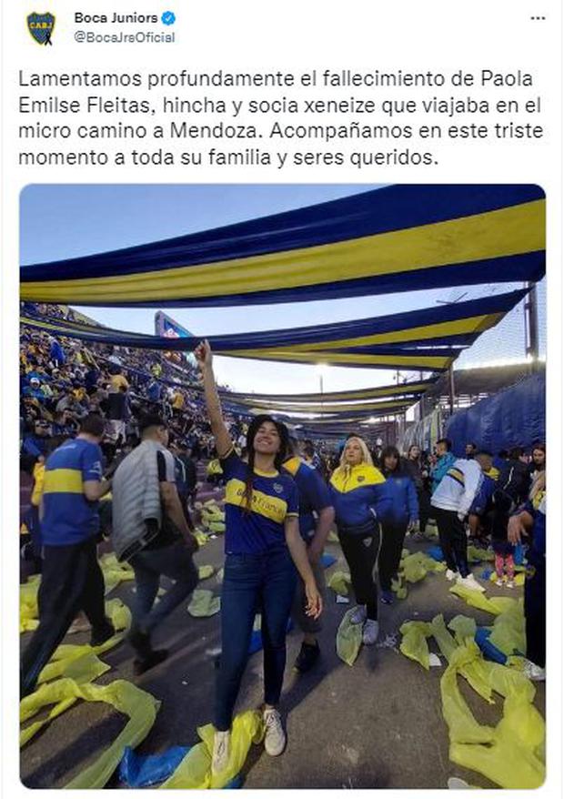 El mensaje de Boca Juniors tras la muerte de una de sus hinchas.