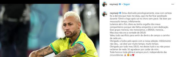 El mensaje de Neymar tras eliminación de Brasil. (Foto: Instagram)