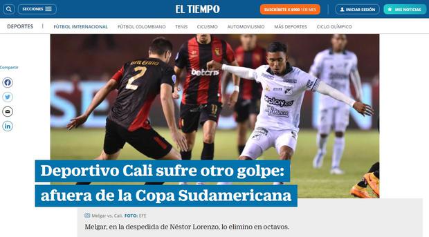 Así informó El Tiempo acerca del Melgar vs Deportivo Cali.