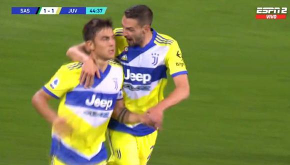 Gol de Paulo Dybala para el 1-1 en Juventus vs. Sassuolo. (Captura: ESPN)