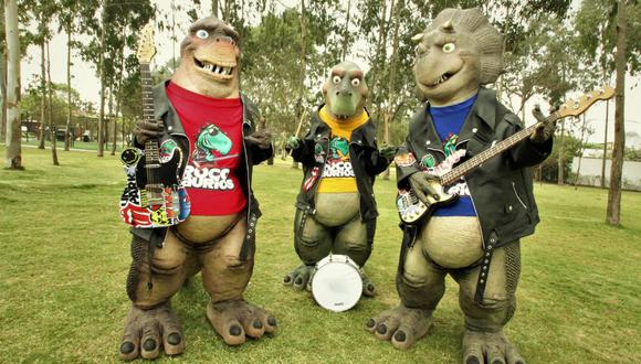 Esta peculiar banda está formada por: Roco-T Rex (líder, guitarra y voz), Rocky-Triceratops (bajo y coros) y Rico-Edmontosaurus (batería). Fotos: Trome.