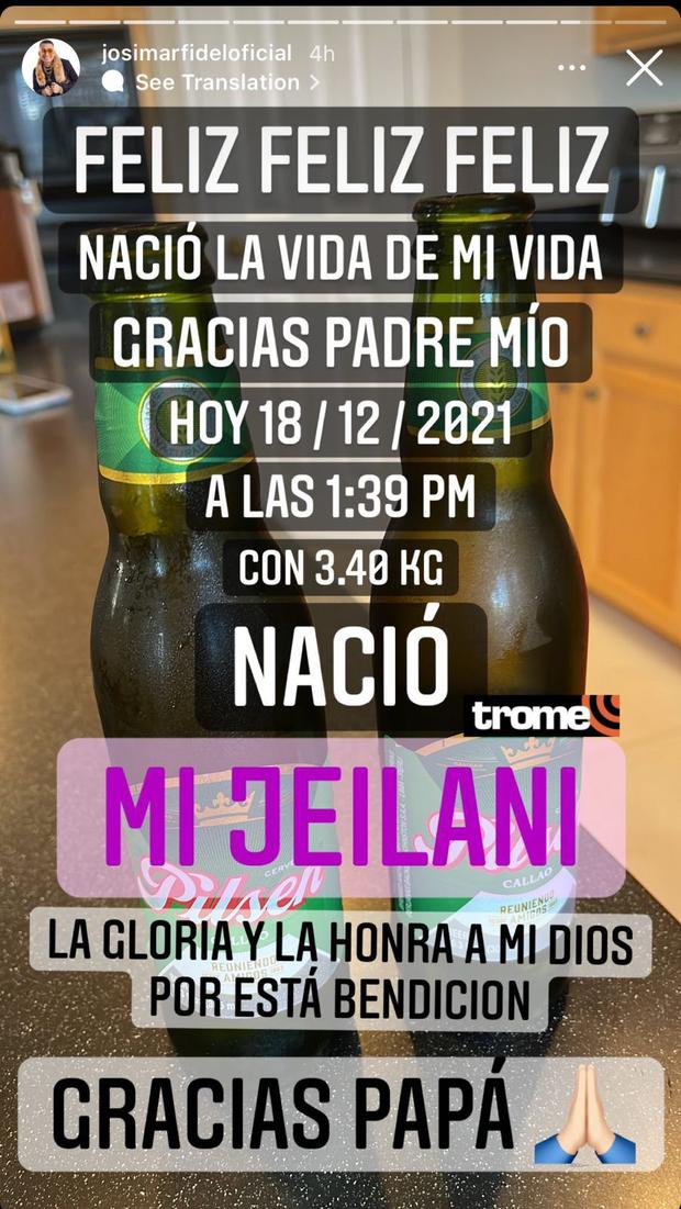 María Fe Saldaña dio a luz a su hija Jeilani y Josimar lo celebra con cervezas: “Nació la vida de mi vida”