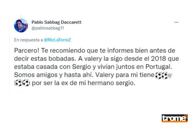 Colombiano aclaró rumor sobre esposa de su amigo Sergio Peña (@pablosabbag11)