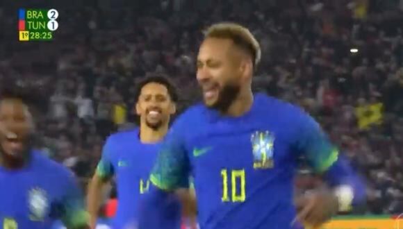 Neymar anotó el 3-0 de Brasil vs. Túnez. (Foto: captura Globo)