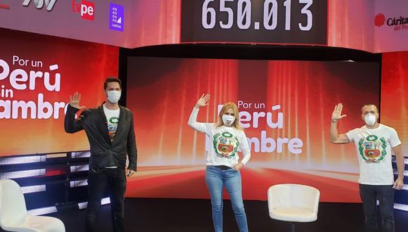 Gisela Valcárcel, Julián Zucchi y Cristian Rivero participaron en la conducción de la Teletón. (Facebook Teletón Perú)