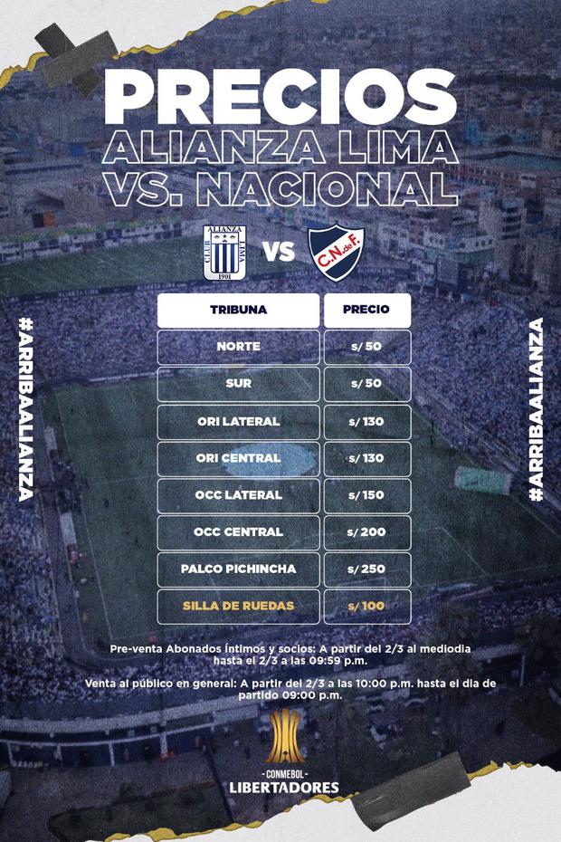 Alianza Lima vs Nacional Precios y venta de entradas para partido por
