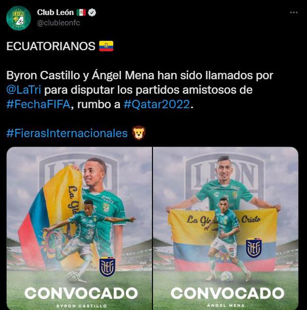 León felicitó a Byron Castillo y Ángel Mena por convocatoria a la selección de Ecuador. (Foto: Captura)