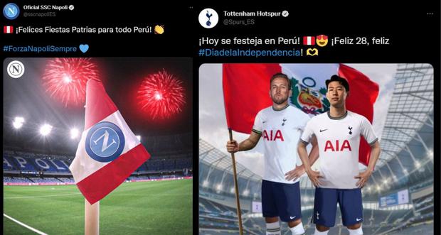 Napoli y Tottenham saludaron a Perú por 28 de julio. (Foto: Twitter)