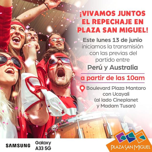 Plaza San Miguel te invita a ver en vivo el repechaje Perú vs Australia.