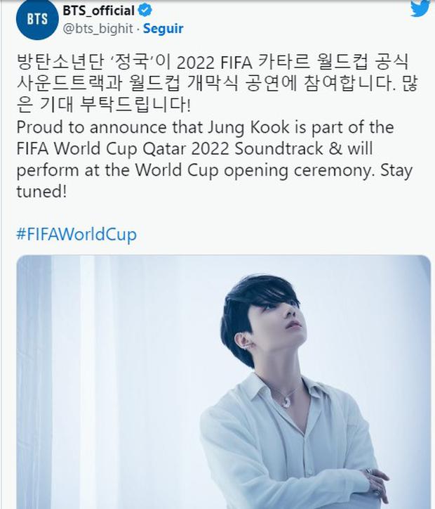 La cuenta de Twitter comunicó que el cantante sería parte del show de la Copa del Mundo (Foto: BTS / Twitter)