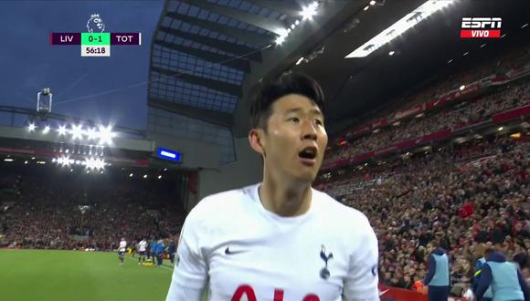 Son Heung-Min anotó el 1-0 del Tottenham vs. Liverpool. (Foto: captura de pantalla - ESPN)