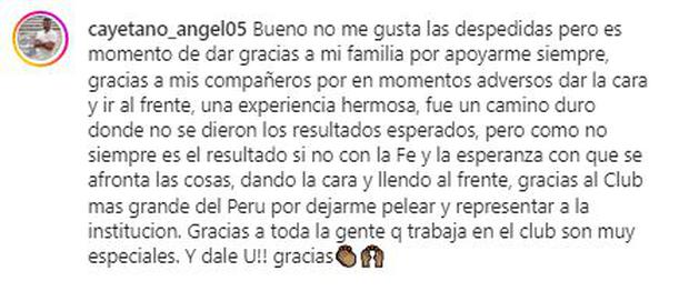 El adiós de Ángel Cayetano a Universitario de Deportes. (Foto: Instagram)
