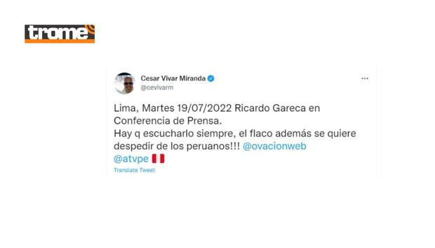 Perodista de ATV, César Vivar, también anuncia regreso de Gareca y diálogo con la prensa (Twitter)