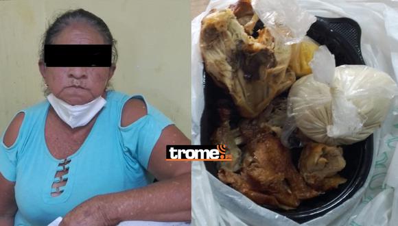 Mujer afirmó que el pollo era para su hijo preso por robo. (Fotos: GEC)
