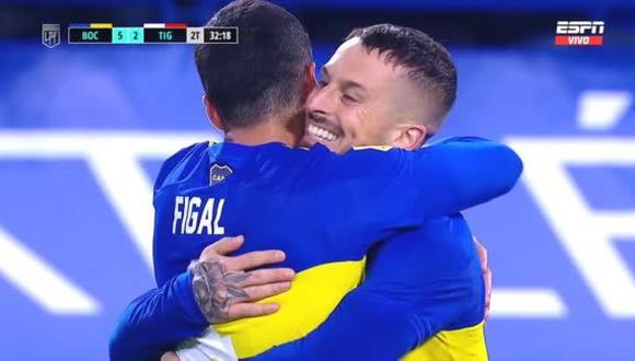 Gol de Darío Benedetto y Exequiel Zeballos para el 5-2 de Boca Juniors vs. Tigre. (Captura: ESPN)