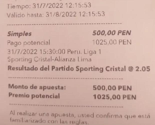 Hincha perdió 500 soles tras empate de Sporting Cristal y Alianza Lima.