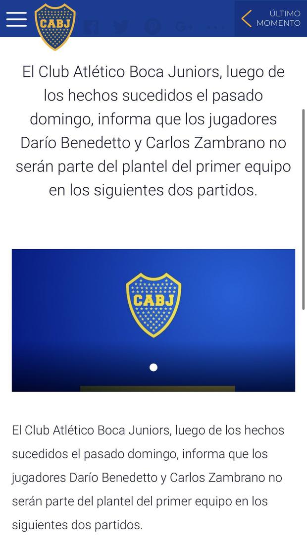 Boca sancionó a Zambrano y Benedetto. (Foto: Boca)