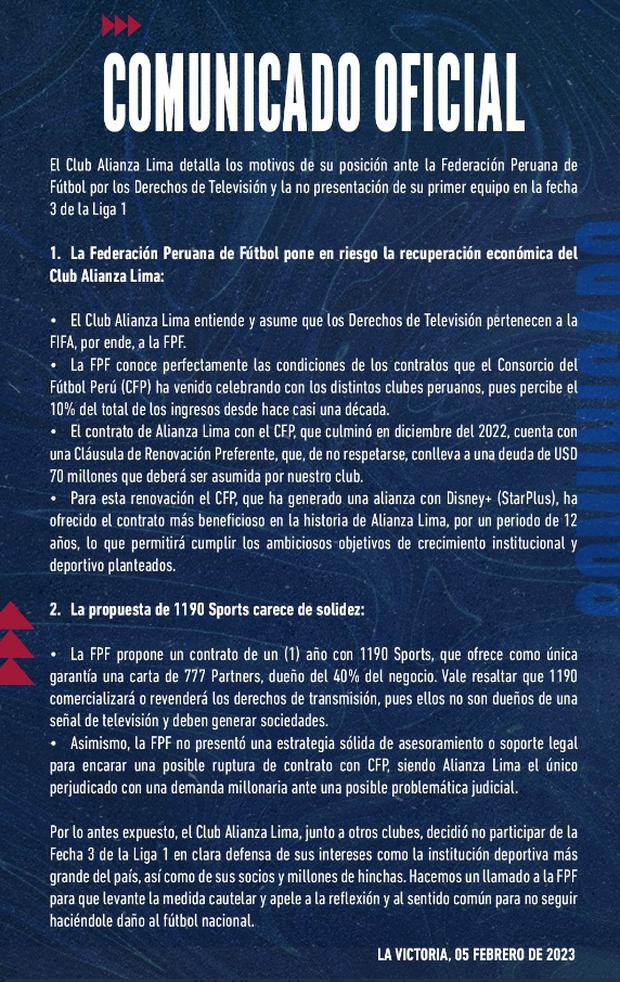 Alianza Lima explicó sus motivos por no querer participar en la Liga 1. (GEC)
