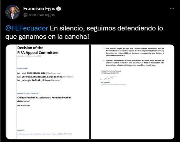 Francisco Egas published a brief message on his social media about the case of Byron Castillo.