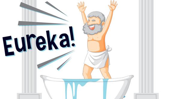 Sabio griego Arquímedes lo gritó al realizar descubrimiento en su bañera.  ¡Stock.