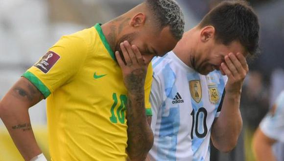Neymar y Messi no pudieron exponer su fútbol en el suspendido Argentina vs Brasil. Foto: AFP.