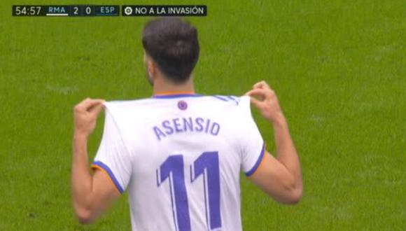 Marco Asensio anotó el 3-0 de Real Madrid sobre Espanyol. Foto: Captura de ESPN.