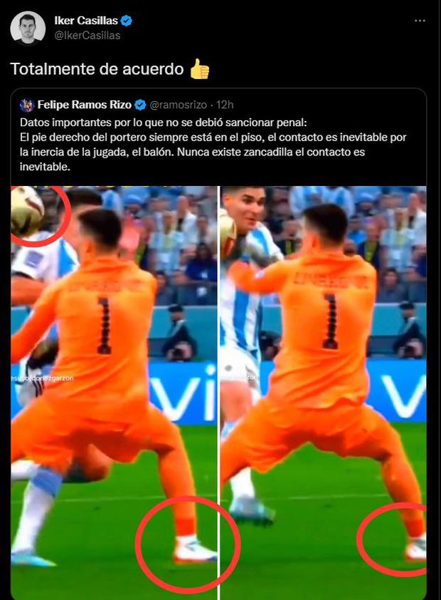 Iker Casillas and Mexican referee believe it should not have been a penalty for Argentina in the action between Julián Álvarez and Dominik Livakovic. (Photo: Twitter)