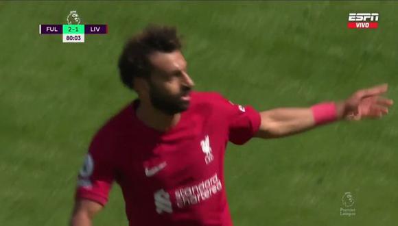 Gol de Salah para el 2-2 de Liverpool vs. Fulham en Premier League. (Foto: ESPN)