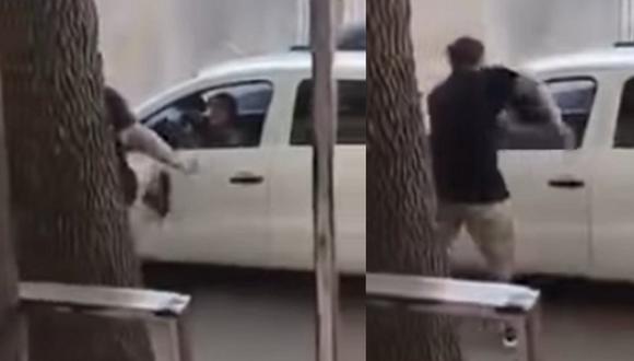 Descontrolado, este sujeto le reclamó con rabia a una mujer que le chocó el auto. (Foto: YouTube)