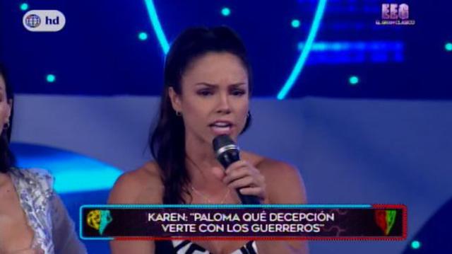 Karen Dejo manifestó que se siente decepcionada de Paloma Fiuza en el último episodio de 'Esto es guerra'.