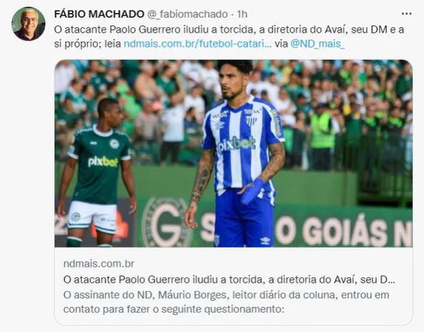 Paolo Guerrero y su mal presente en el  Avaí del Brasileirao. Foto: Captura.