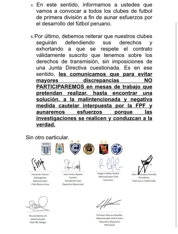 Liga 1: Alianza Lima y cinco clubes ‘rebeldes’ no acudieron a reunión convocada por la FPF. Foto: Captura