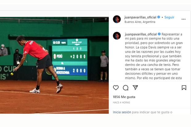 Juan Pablo Varillas explains the reasons for his non-participation in Davis Cup (@juanpavarillas_oficial)