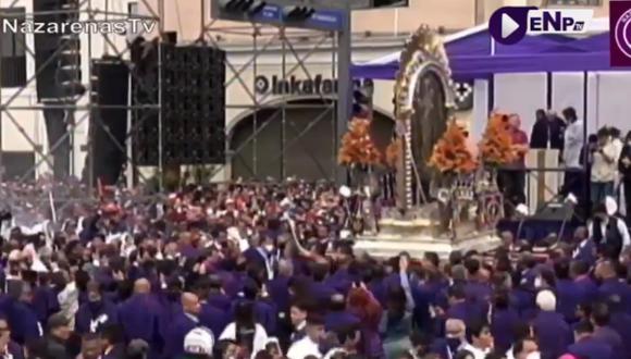 El Señor de los Milagros inicia su quinto y último recorrido procesional. Foto: Nazarenas TV/Facebook