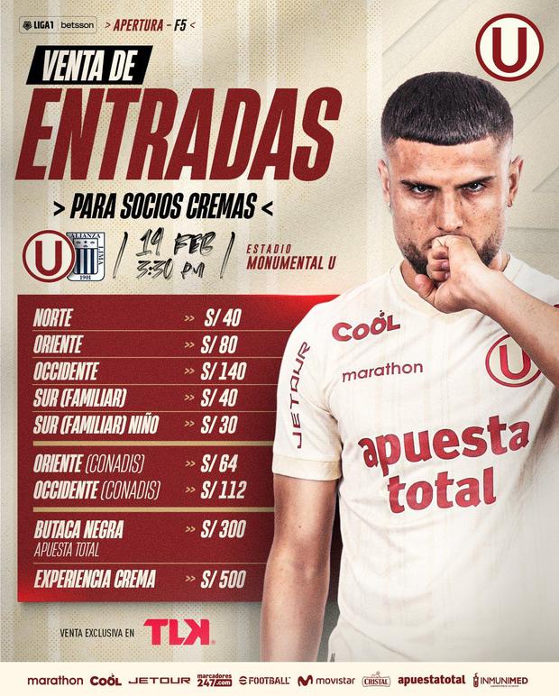 Universitario vs Alianza Lima cuáles son los precios de las entradas