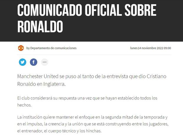 Manchester United lanzó comunicado por la entrevista de Cristiano Ronaldo.