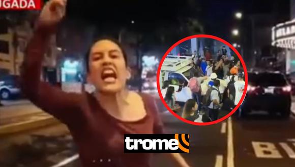 Mujer arremete contra manifestantes que causaron desmanes en Miraflores. (Foto: Captura)