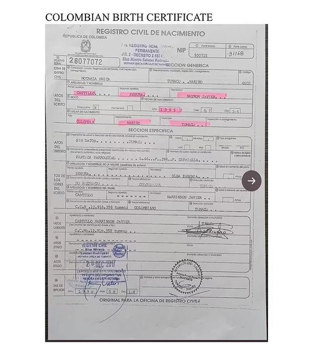 Certificado de nacimiento en Colombia. (Foto: Daily Mail)