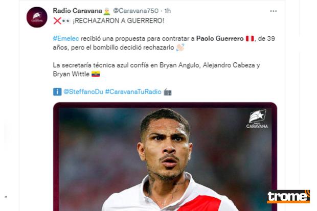 Radio de Guayaquil informó sobre situación de Paolo Guerrero en Ecuador (@ caravana750)