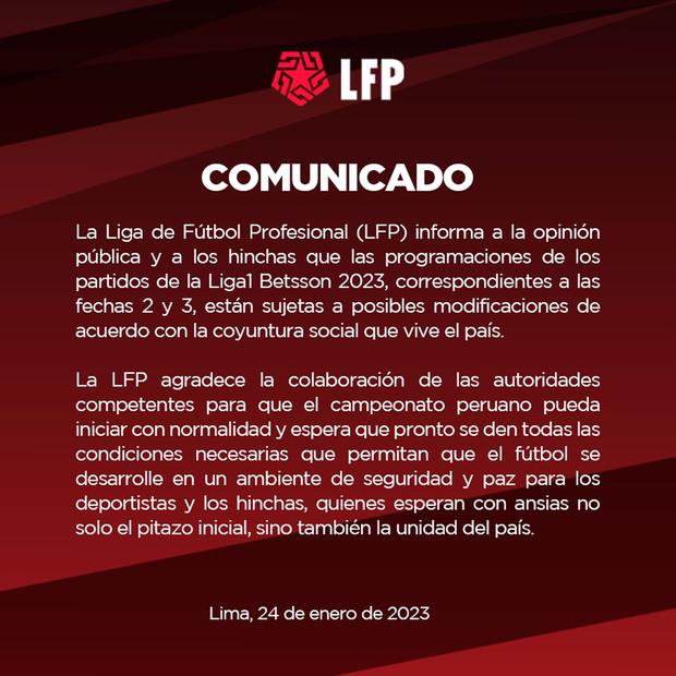 El comunicado de la Liga de Fútbol Profesional.