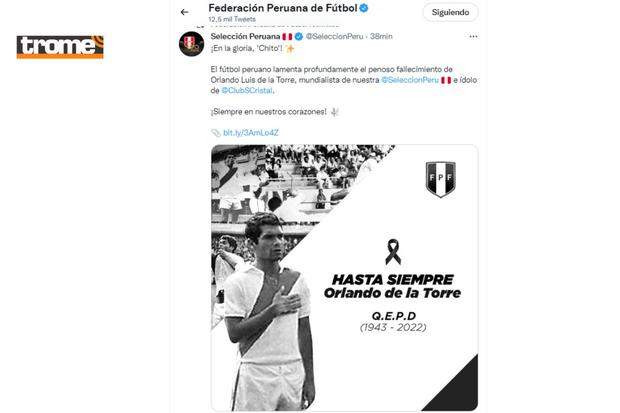 Federación Peruana de Fútbol rindió condolencias alaprtid del gran 'Chito' (@tufpf)