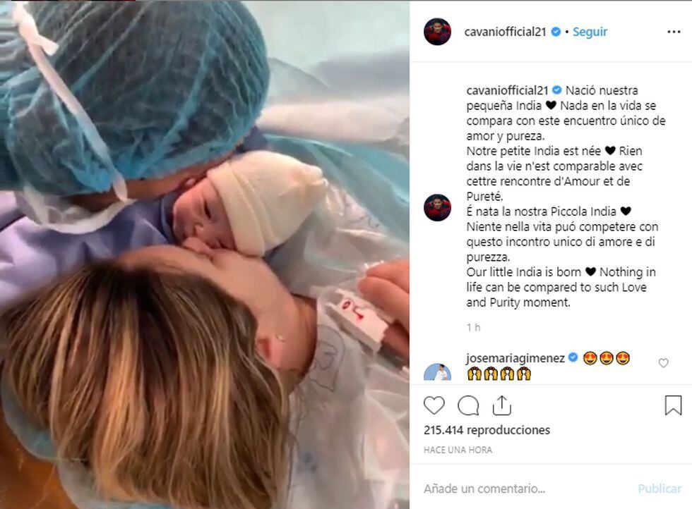 Edinson Cavani anunció nacimiento de su hija y post con video refleja