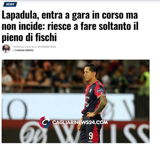 Lapadula no convence ni a los hinchas ni a la prensa en la Serie B de Italia