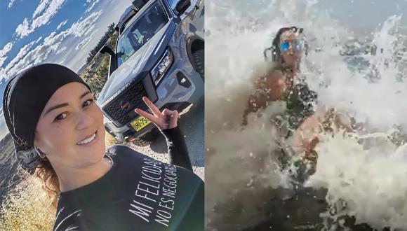 Fernanda Kanno es revolcada por una ola mientras posaba. Foto: Instagram.